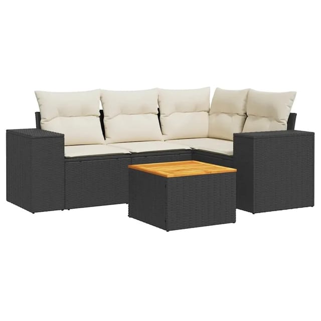 vidaXL 5-Tlg Garten-Sofagarnitur mit Kissen Schwarz Poly Rattan 3257757