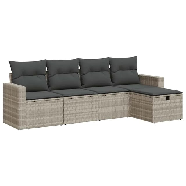 vidaXL 5-Tlg Garten-Sofagarnitur mit Kissen Hellgrau Poly Rattan 3325368