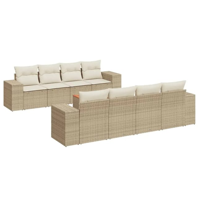 vidaXL 9-Tlg Garten-Sofagarnitur mit Kissen Beige Poly Rattan 3225365