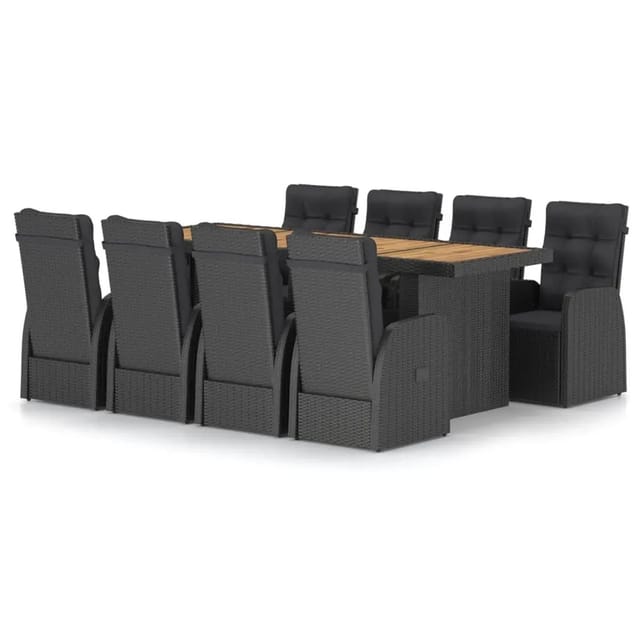 vidaXL 9-Tlg Garten-Essgruppe mit Kissen Poly Rattan Schwarz 3059342