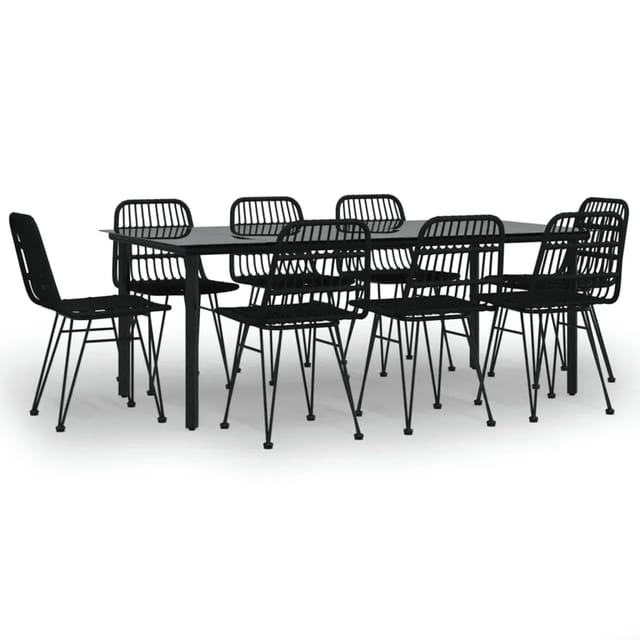 vidaXL 9-Tlg Garten-Essgruppe Schwarz Poly Rattan 3157900