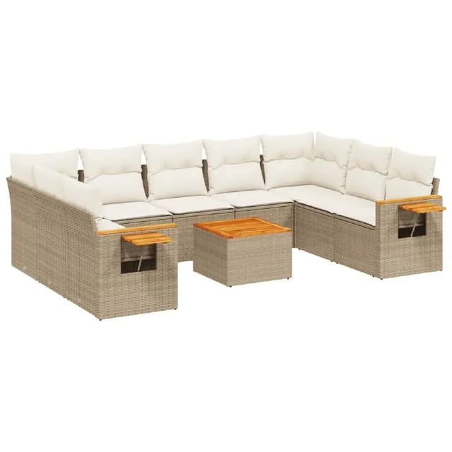 vidaXL 10-Tlg Garten-Sofagarnitur mit Kissen Beige Poly Rattan 3259524
