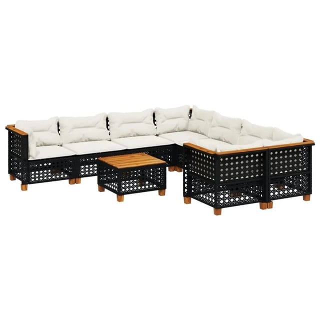 vidaXL 9-Tlg Garten-Sofagarnitur mit Kissen Schwarz Poly Rattan 3261776