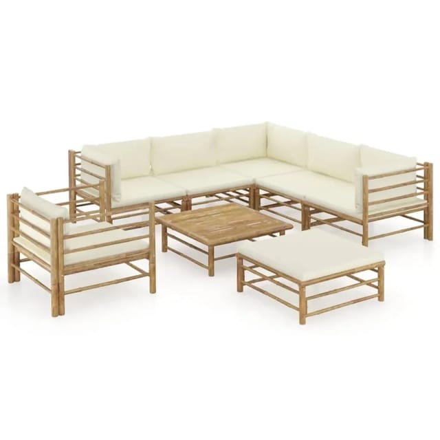 vidaXL 8-Tlg Garten-Lounge-Set mit Cremeweißen Kissen Bambus 3058217