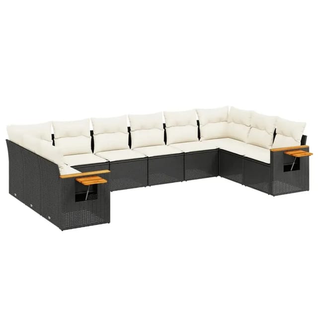 vidaXL 10-Tlg Garten-Sofagarnitur mit Kissen Schwarz Poly Rattan 3259564