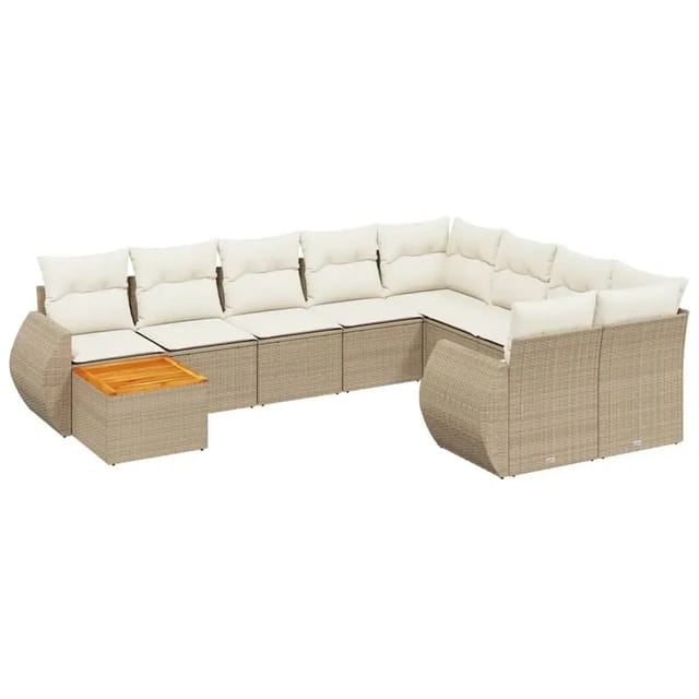 vidaXL 10-Tlg Garten-Sofagarnitur mit Kissen Beige Poly Rattan 3257500