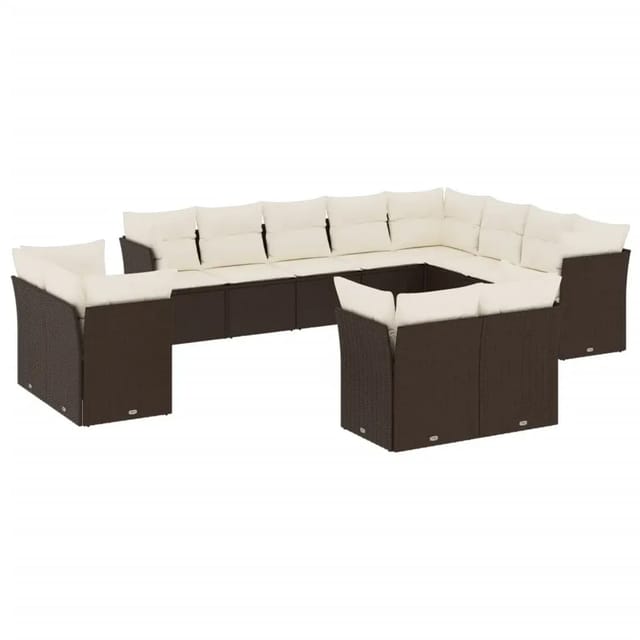 vidaXL 12-Tlg Garten-Sofagarnitur mit Kissen Braun Poly Rattan 3250372