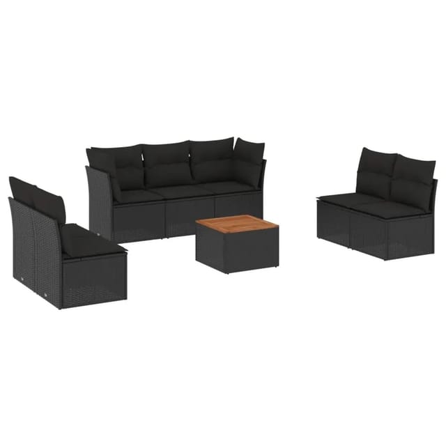 vidaXL 8-Tlg Garten-Sofagarnitur mit Kissen Schwarz Poly Rattan 3255894