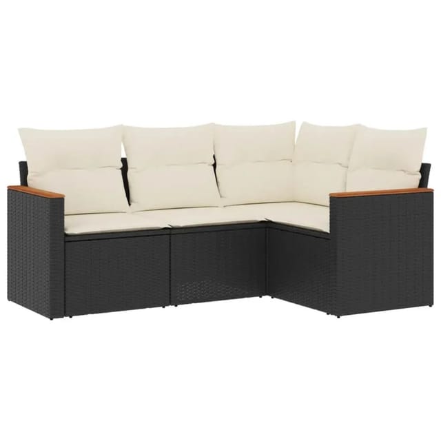 vidaXL 4-Tlg Garten-Sofagarnitur mit Kissen Schwarz Poly Rattan 3225930