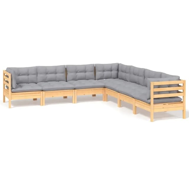 vidaXL 7-Tlg Garten-Lounge-Set mit Grauen Kissen Kiefer Massivholz 3096790