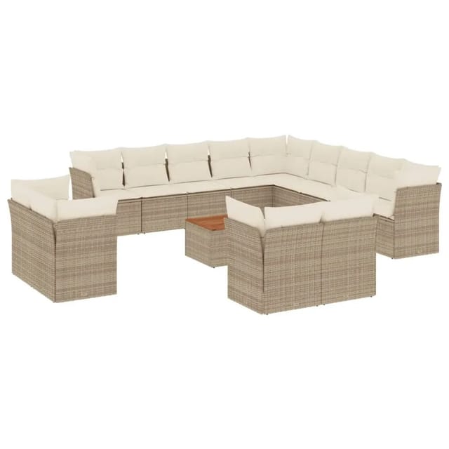 vidaXL 14-Tlg Garten-Sofagarnitur mit Kissen Beige Poly Rattan 3256289