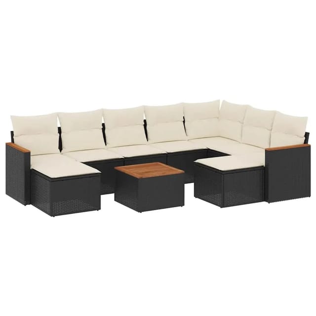 vidaXL 10-Tlg Garten-Sofagarnitur mit Kissen Schwarz Poly Rattan 3258948