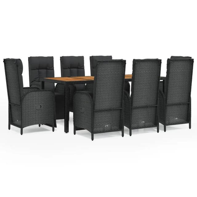 vidaXL 9-Tlg Garten-Essgruppe mit Kissen Schwarz Poly Rattan 3185079