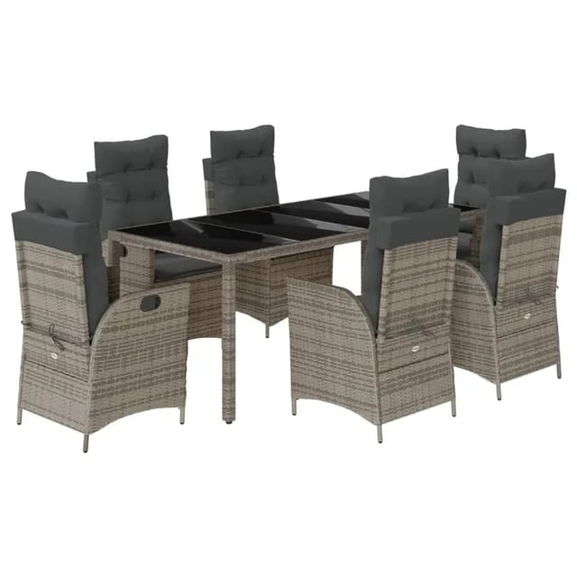 vidaXL 7-Tlg Garten-Essgruppe mit Kissen Grau Poly Rattan 3213082
