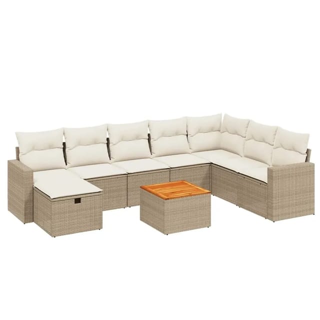 vidaXL 9-Tlg Garten-Sofagarnitur mit Kissen Beige Poly Rattan 3264873