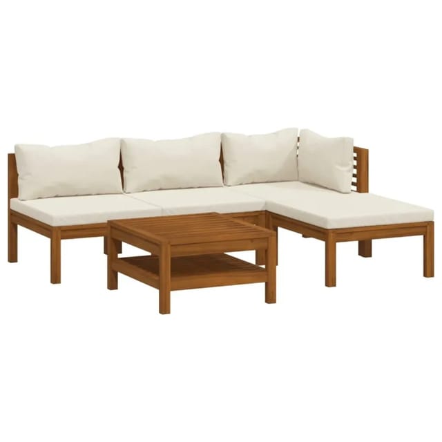 vidaXL 5-Tlg Garten-Lounge-Set mit Creme Kissen Massivholz Akazie 3086926