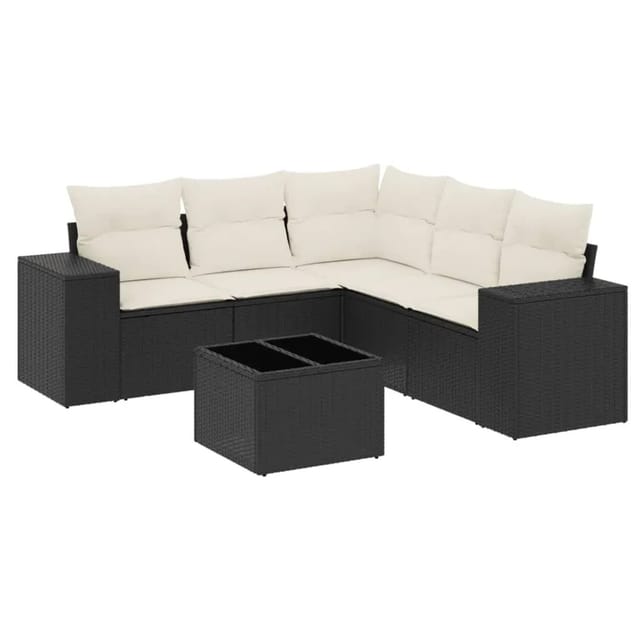 vidaXL 6-Tlg Garten-Sofagarnitur mit Kissen Schwarz Poly Rattan 3222555