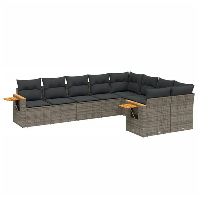 vidaXL 9-Tlg Garten-Sofagarnitur mit Kissen Grau Poly Rattan 3259547
