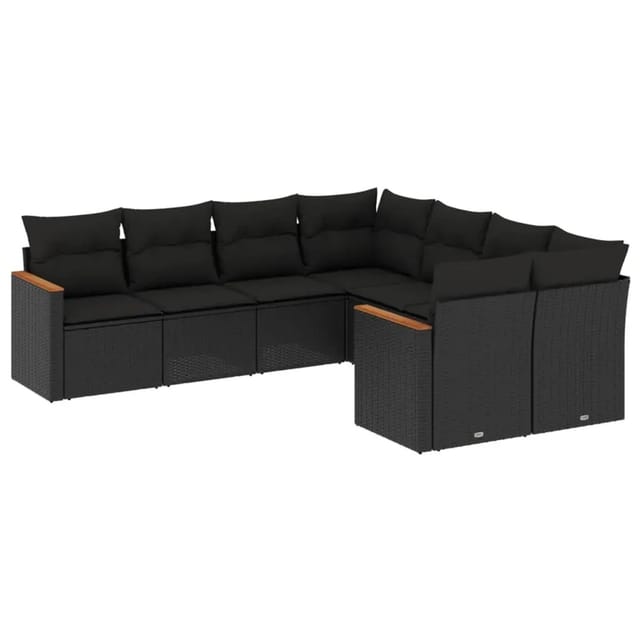 vidaXL 8-Tlg Garten-Sofagarnitur mit Kissen Schwarz Poly Rattan 3226552