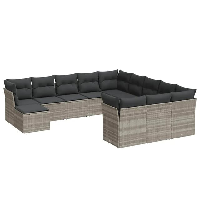 vidaXL 12-Tlg Garten-Sofagarnitur mit Kissen Hellgrau Poly Rattan 3218632