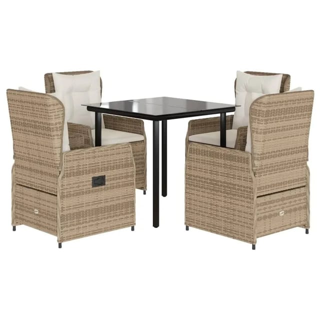 vidaXL 5-Tlg Garten-Essgruppe mit Kissen Beige Poly Rattan 3262890