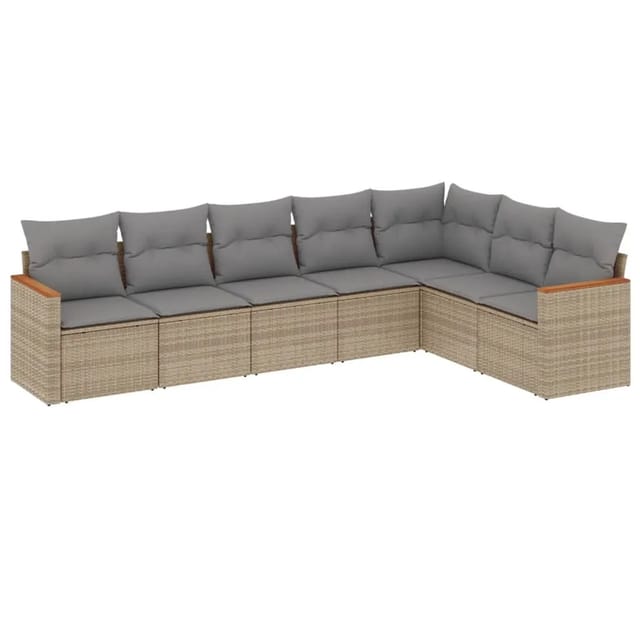 vidaXL 7-Tlg Garten-Sofagarnitur mit Kissen Beige Poly Rattan 3258433