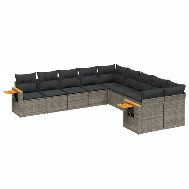 vidaXL 10-Tlg Garten-Sofagarnitur mit Kissen Grau Poly Rattan 3227194