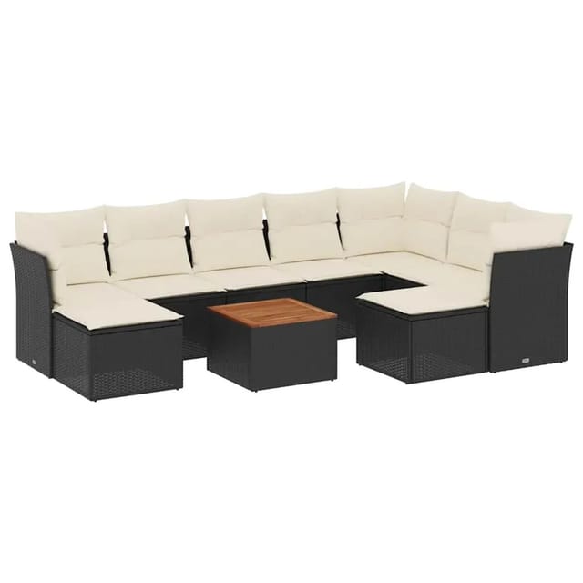 vidaXL 10-Tlg Garten-Sofagarnitur mit Kissen Schwarz Poly Rattan 3256294