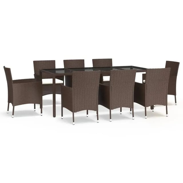 vidaXL 9-Tlg Garten-Essgruppe mit Kissen Braun Poly Rattan 3187313