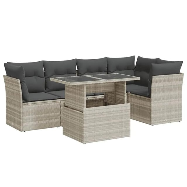 vidaXL 6-Tlg Garten-Sofagarnitur mit Kissen Hellgrau Poly Rattan 3326163