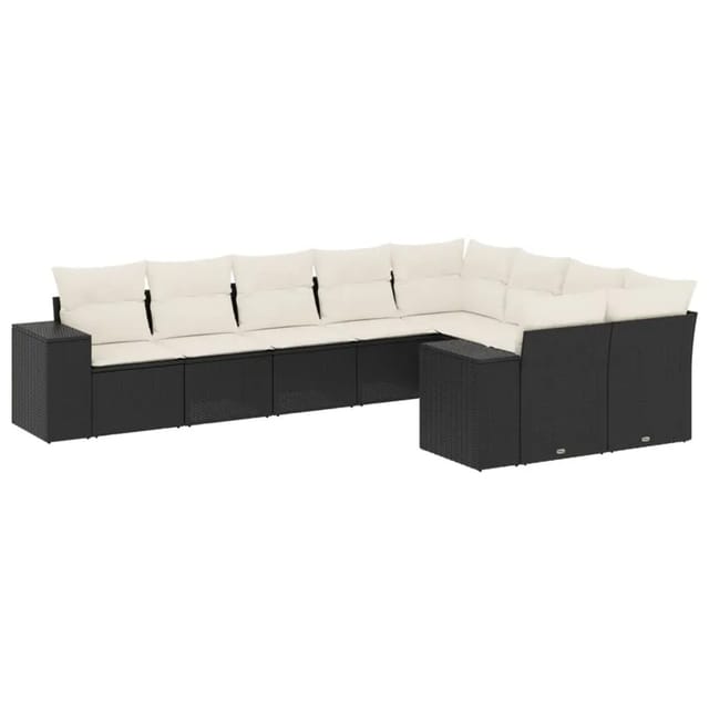 vidaXL 9-Tlg Garten-Sofagarnitur mit Kissen Schwarz Poly Rattan 3223035