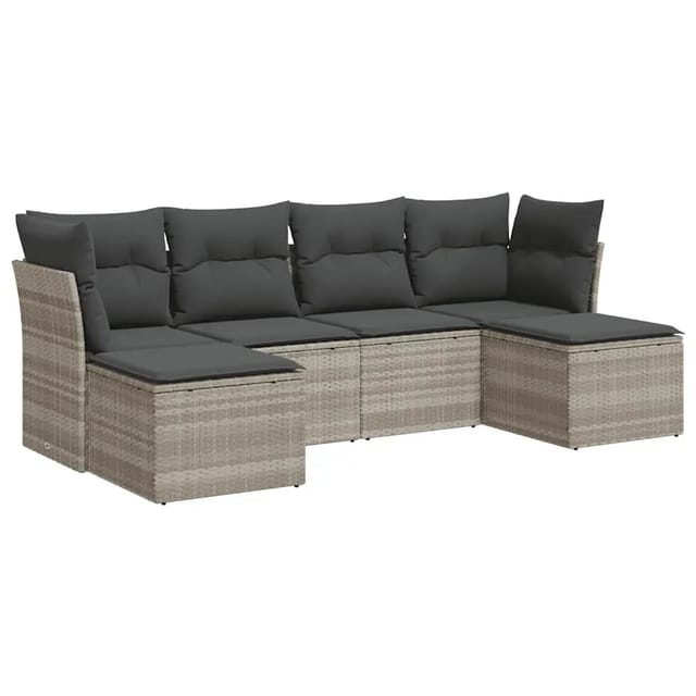 vidaXL 6-Tlg Garten-Sofagarnitur mit Kissen Hellgrau Poly Rattan 3325328