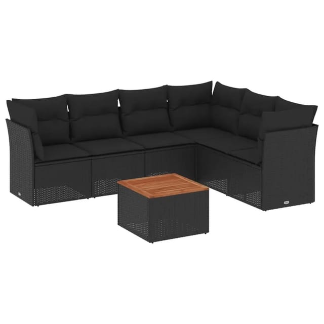 vidaXL 7-Tlg Garten-Sofagarnitur mit Kissen Schwarz Poly Rattan 3255985