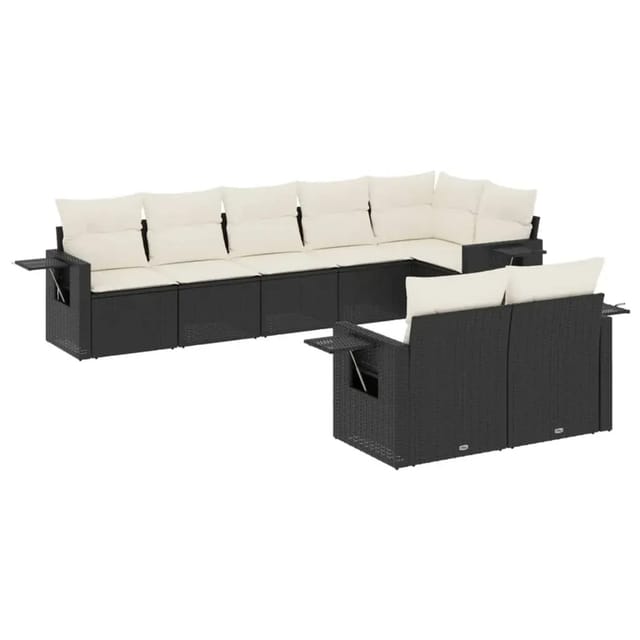 vidaXL 8-Tlg Garten-Sofagarnitur mit Kissen Schwarz Poly Rattan 3220415