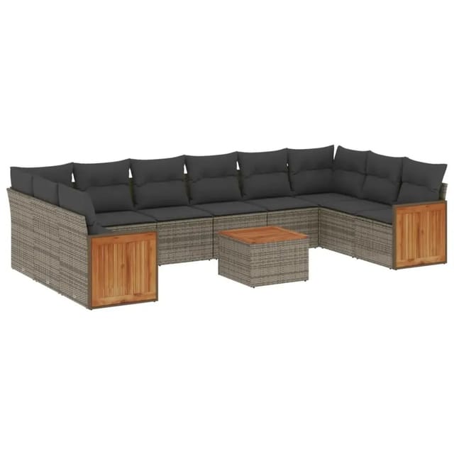 vidaXL 11-Tlg Garten-Sofagarnitur mit Kissen Grau Poly Rattan 3260415