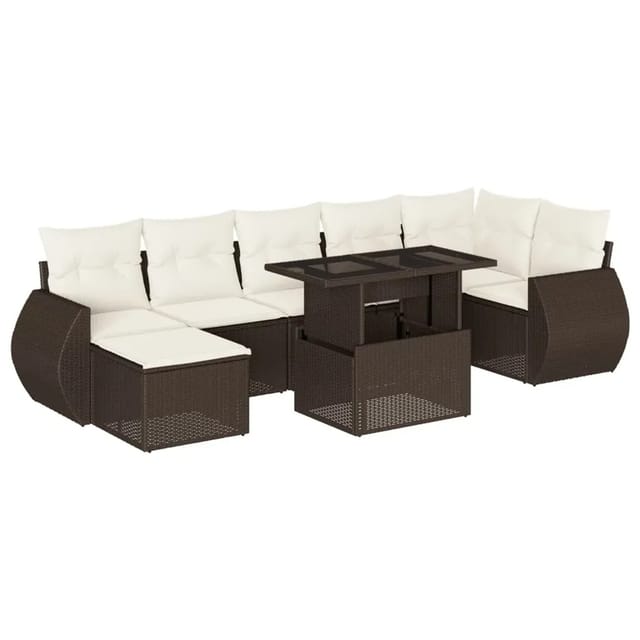vidaXL 8-Tlg Garten-Sofagarnitur mit Kissen Braun Poly Rattan 3268693