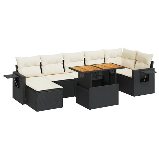 vidaXL 8-Tlg Garten-Sofagarnitur mit Kissen Schwarz Poly Rattan 3327178
