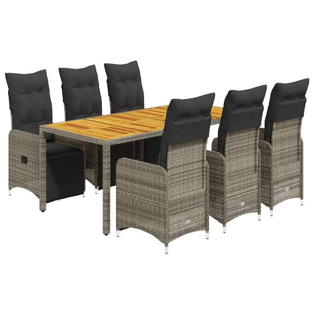 vidaXL 7-Tlg Garten-Bistro-Set mit Kissen Grau Poly Rattan 3277161
