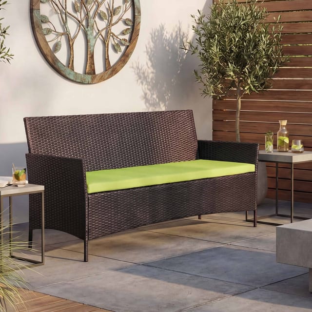 MCW 3-Sitzer Poly-Rattan Gartenbank Hamar Braun-meliert Kissen Grün