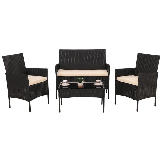 MCW Garten-Garnitur N98 4-teilig Anthrazit Kissen Creme