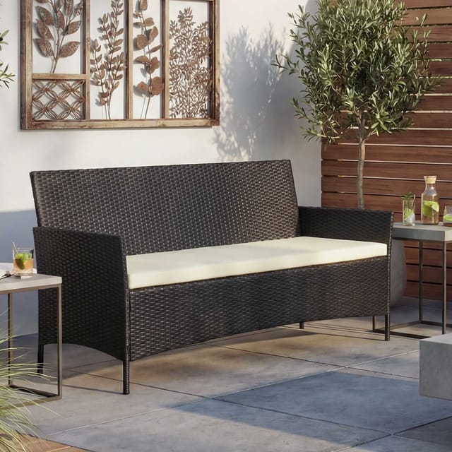 MCW 3-Sitzer Poly-Rattan Gartenbank Hamar Anthrazit Kissen Creme