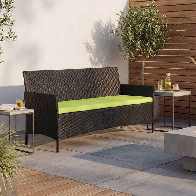 MCW 3-Sitzer Poly-Rattan Gartenbank Hamar Anthrazit Kissen Grün