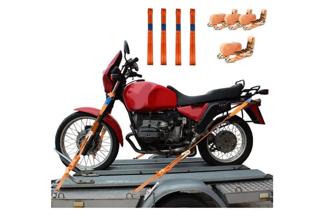 TRUTZHOLM 4 Gurtschlaufen Doppelschlaufe und 4 Spanngurte Motorradspanngurt Orange