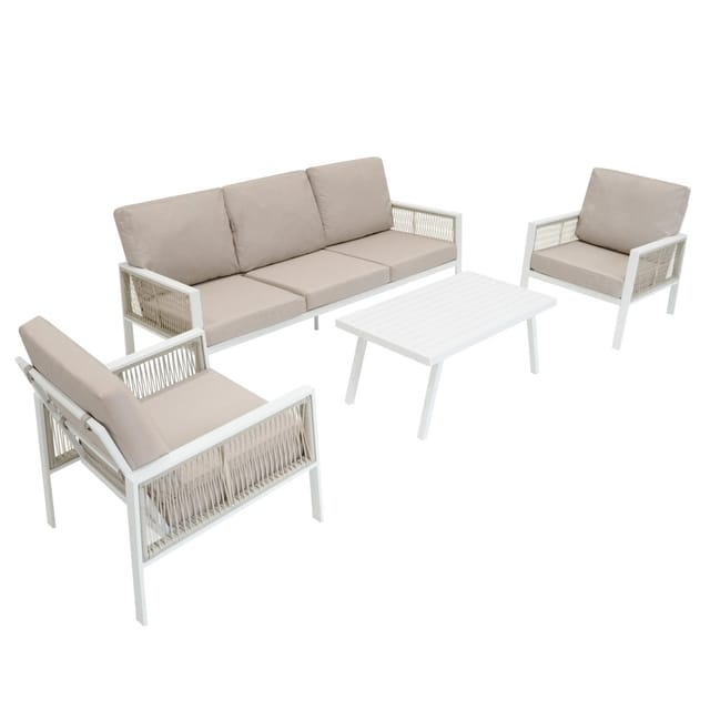 Jardi 4-Teilige Aluminium-Sofagarnitur mit Schwarzer Rattan-Aufbewahrungsbox Weiß