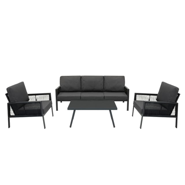 Jardi 4-Teilige Aluminium-Sofagarnitur mit Schwarzer Rattan-Aufbewahrungsbox Anthrazitgrau