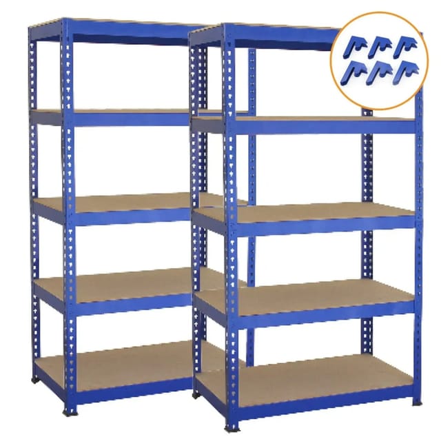 Monstershop 2 x T-RAX Lagerregal 75cm x 150cm x 30cm Blau mit Gratis Verbindungsstücke