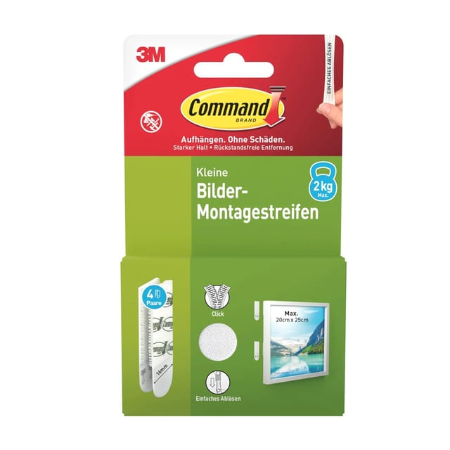 Command Bilder-Montage-Strips Klein Weiß 4 Paare