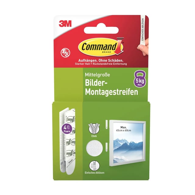 Command Bilder-Montage-Strips Medium Weiß 4 Paare
