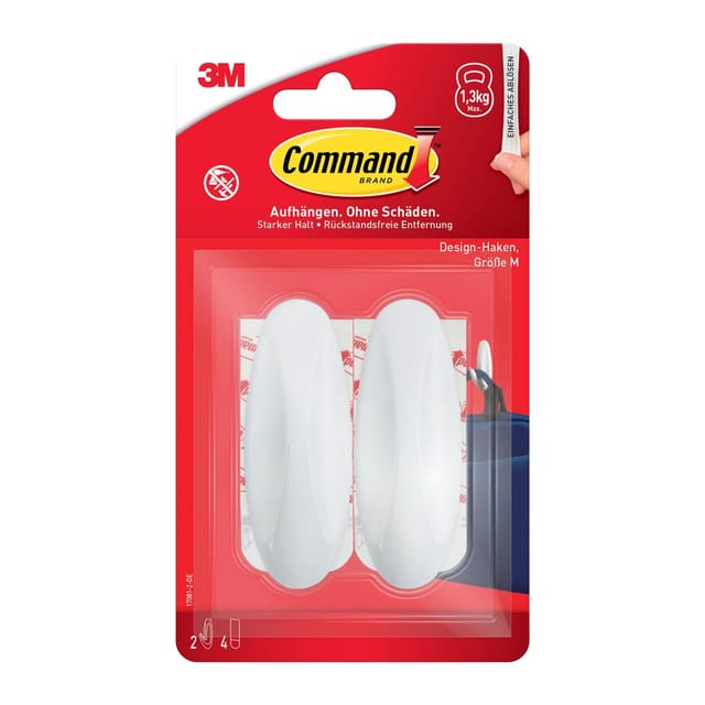 Command Designer-Haken-Set Mittelgroß Weiß 6 Stück