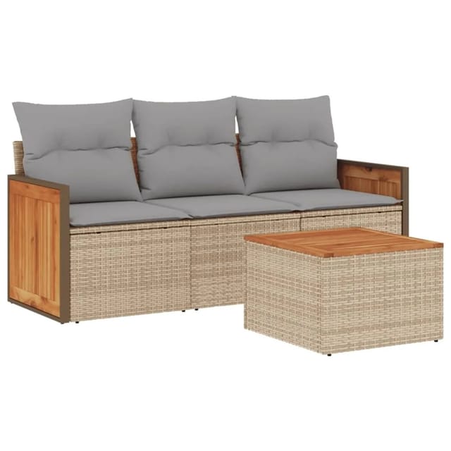 vidaXL 4-Tlg Garten-Sofagarnitur mit Kissen Beige Poly Rattan 3227445